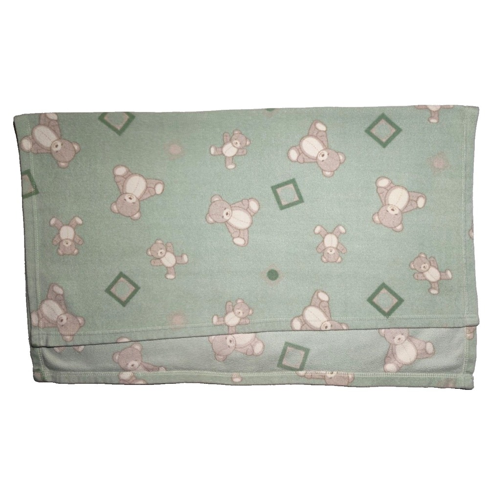 Beansprout htf Green Teddy Bear Baby Blanket Thin Fleece Squares Brown Tan - Picture 3 of 3